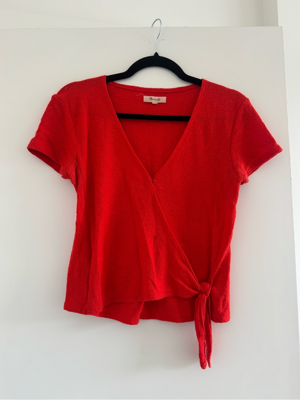 Madewell Red Tie-Side V-Neck Short Sleeve Top